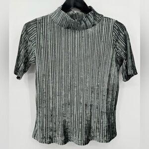 NWT Ann Taylor Loft‎ Ecualyptus Green Velour Mock Neck Short Sleeve Blouse Top S